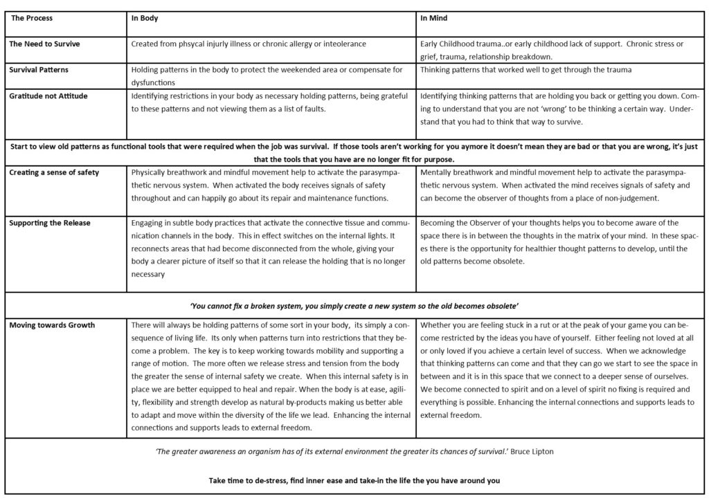A summary of Patterns in Body and Mind.  You can Save this table to your device.